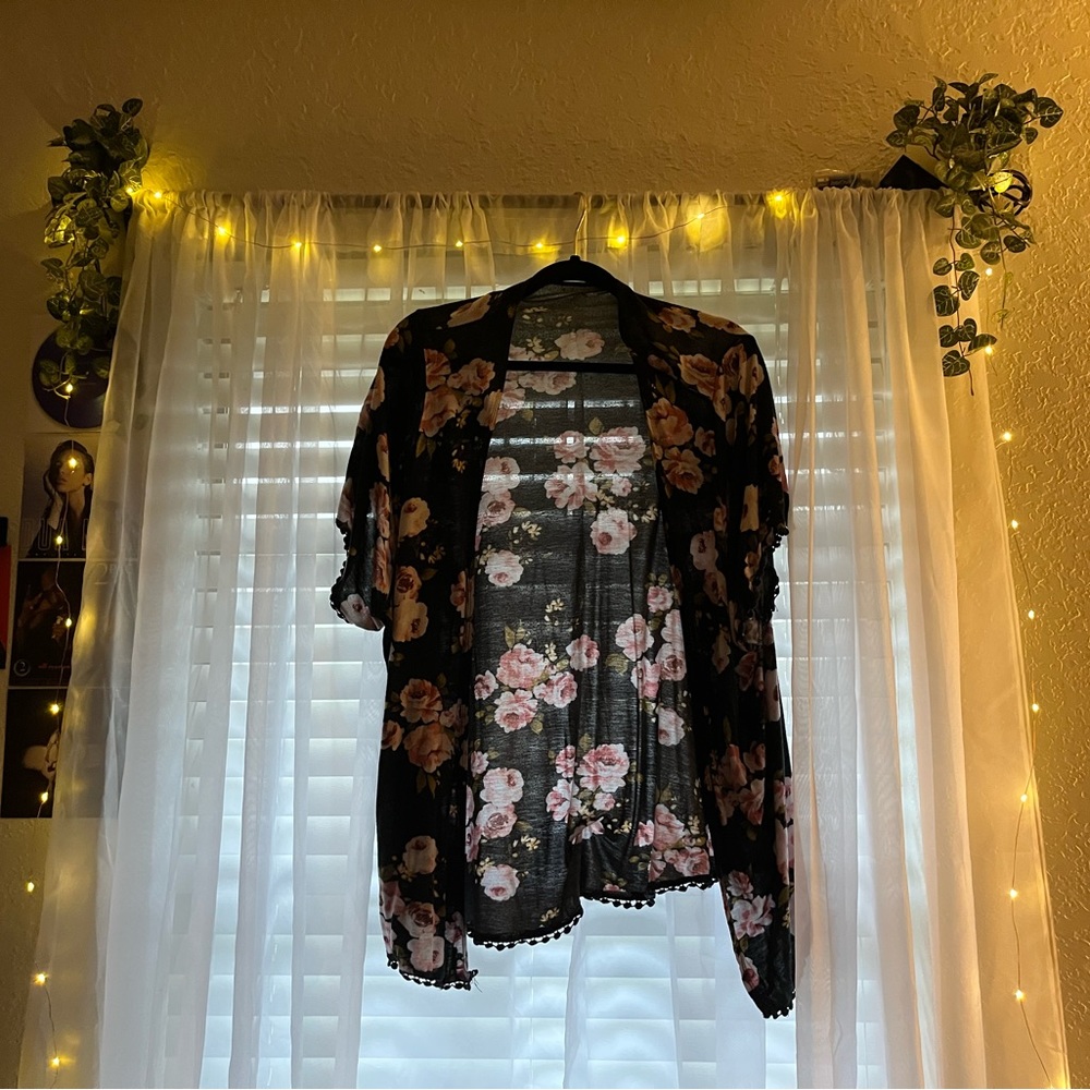 Black and Pink Flowered Cardigan
